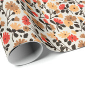 赤とオレンジの花柄ラッピング紙 ラッピングペーパー (ロールコーナー)