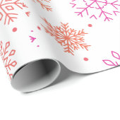 赤とオレンジの雪の結晶のクリスマモダンス ラッピングペーパー (ロールコーナー)