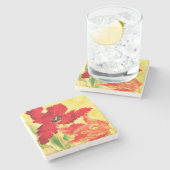 赤とオレンジチューリップヴィンテージスタイルフローラアート ストーンコースター (横)