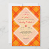 赤とオレンジ色のチェック柄 招待状 (正面)