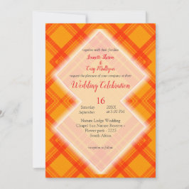 赤とオレンジ色のチェック柄 招待状
