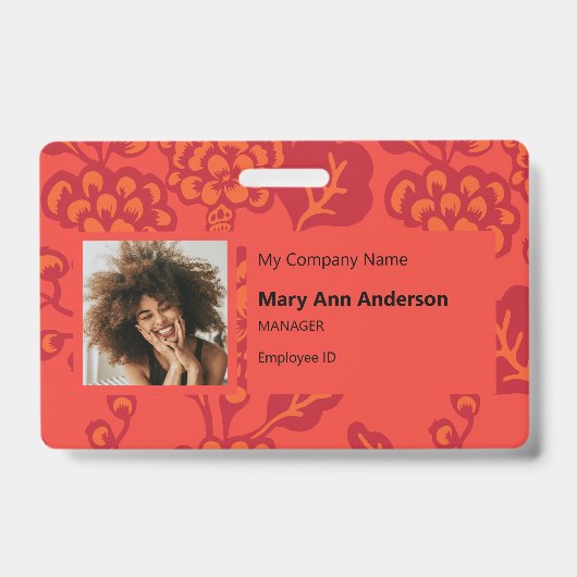 赤とオレンジ鮮やかと花はっきりした柄が悪い バッジ (表面)