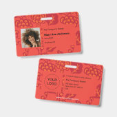 赤とオレンジ鮮やかと花はっきりした柄が悪い バッジ (表裏)