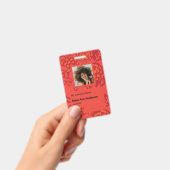 赤とオレンジ鮮やかと花はっきりした柄 バッジ (手持ち)