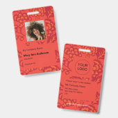 赤とオレンジ鮮やかと花はっきりした柄 バッジ (表裏)