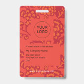 赤とオレンジ鮮やかと花はっきりした柄 バッジ (裏面)