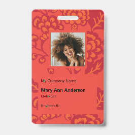 赤とオレンジ鮮やかと花はっきりした柄 バッジ