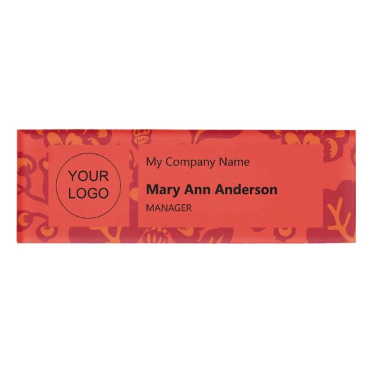 赤とオレンジ鮮やかと花はっきりした柄 名札 (正面)