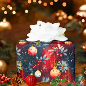 赤とカスタム金ゴールドクリスマスオーナメントラップ ラッピングペーパー