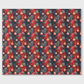 赤とカスタム金ゴールドクリスマスオーナメントラップ ラッピングペーパー (フラット)