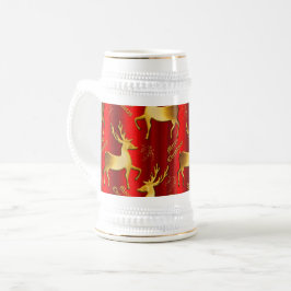 赤とカラフル金ゴールドトナカイのクリスマス ビールジョッキ