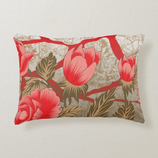 赤とカラフル金ゴールドpaを特徴とするファブリックデザイン アクセントクッション (正面)