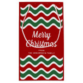 赤とクラシック緑のがクリスマスを楽しんストライプでいる スモールペーパーバッグ (裏面)
