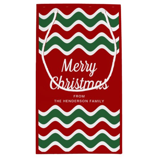 赤とクラシック緑のがクリスマスを楽しんストライプでいる スモールペーパーバッグ (裏面)