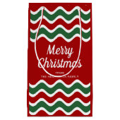 赤とクラシック緑のがクリスマスを楽しんストライプでいる スモールペーパーバッグ (正面)