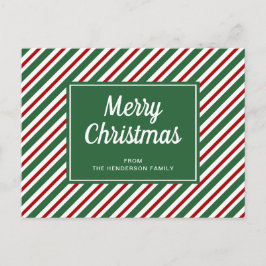 赤とクラシック緑のクリスマスストライプを楽しむ ポストカード