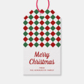 赤とクラシック緑のチェックのメリークリスマス ギフトタグ (正面)