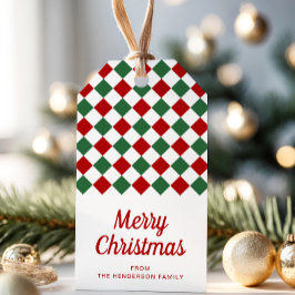 赤とクラシック緑のチェックのメリークリスマス ギフトタグ