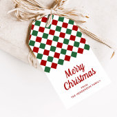 赤とクラシック緑のチェックのメリークリスマス ギフトタグ