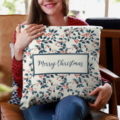 赤とクラシック緑のホリーベリーのクリスマス ランバークッション