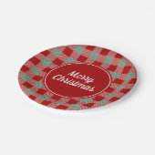 赤とクラシック緑の格子模様の陽気なクリスマス ペーパープレート (アングル)