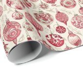 赤とクリームのクリスマスオーナメントパターン ラッピングペーパー (ロールコーナー)