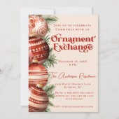 赤とクリームのクリスマスオーナメント交換 招待状 (正面)