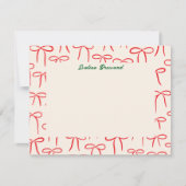 赤とクリームのシンプルなリボン柄の個人用ステーショナリー ノートカード (正面)