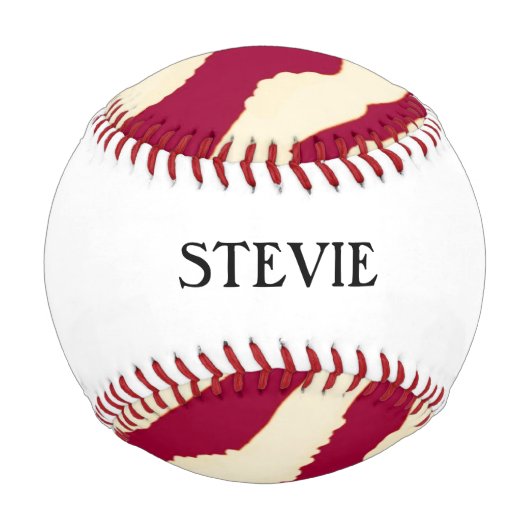 赤とクリームのゼブラパターン（名前あり） 野球ボール (裏面)