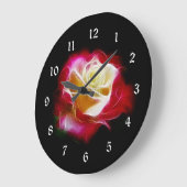 赤とクリームのフラクタルバラ ラージ壁時計 (傾斜)