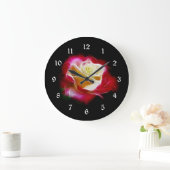 赤とクリームのフラクタルバラ ラージ壁時計 (ホーム)