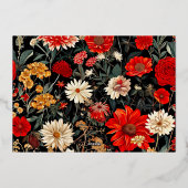 赤とクリームのフローラ横形文房具 箔招待状 (裏面)