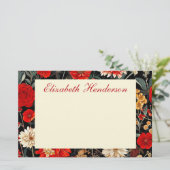 赤とクリームのフローラ5.5x8.5水平文房具 便箋 (スタンド正面)