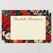 赤とクリームのフローラ5.5x8.5水平文房具 便箋 (正面/裏面)