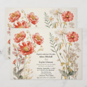 赤とクリームのフローラ 招待状 (正面/裏面)