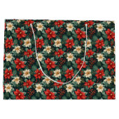 赤とクリームのポインセティアスとベリー ラージペーパーバッグ (裏面)