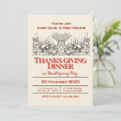 赤とクリームのヴィンテージ感謝祭ディナー 招待状 (スタンド正面)