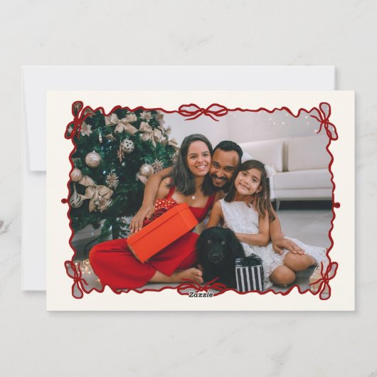 赤とクリームの手で描かれたクリスマスフォト シーズンカード (裏面)