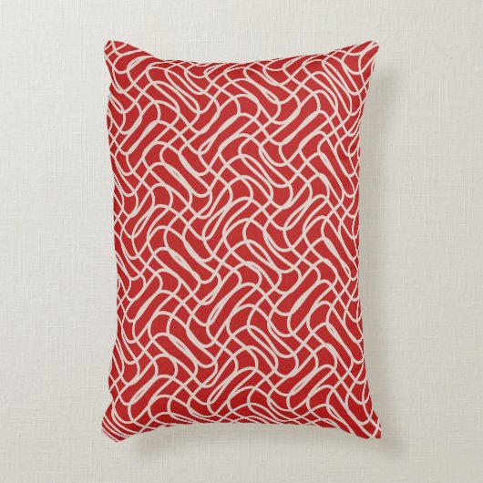 赤とクリームの抽象芸術線パターン アクセントクッション (正面(垂直))