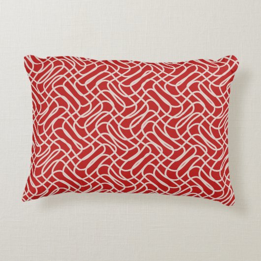 赤とクリームの抽象芸術線パターン アクセントクッション (裏面)