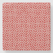 赤とクリームの抽象芸術線パターン ストーンコースター (正面)