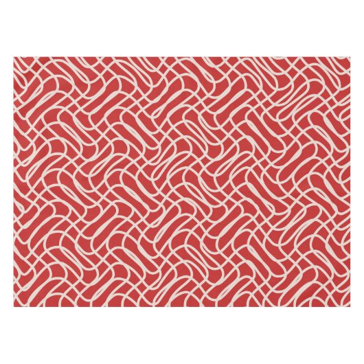 赤とクリームの抽象芸術線パターン テーブルクロス (正面(横))