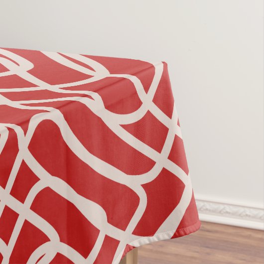 赤とクリームの抽象芸術線パターン テーブルクロス (インサイチュ)