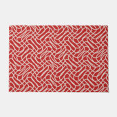 赤とクリームの抽象芸術線パターン ドアマット (正面)