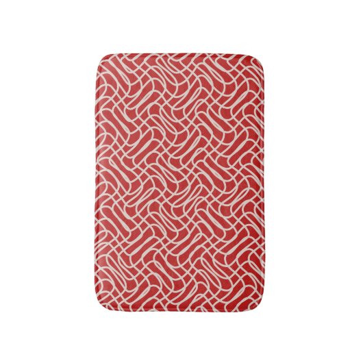 赤とクリームの抽象芸術線パターン バスマット (正面縦)