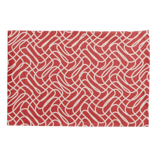 赤とクリームの抽象芸術線パターン 枕カバー (裏面)