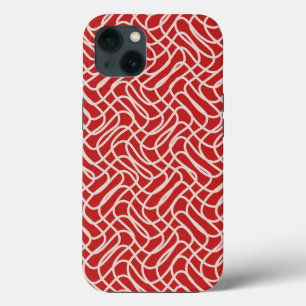 赤とクリームの抽象芸術線パターン iPhone 13ケース