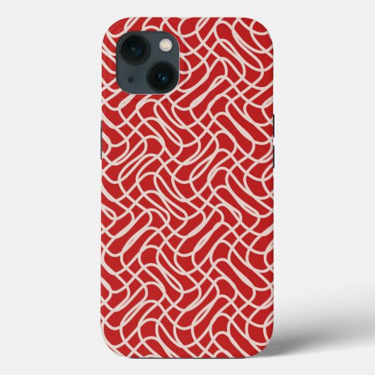 赤とクリームの抽象芸術線パターン Case-Mate iPhoneケース (裏面)