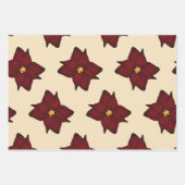 赤とクリームの水の色のフローラとベリー ラッピングペーパーシート (正面)