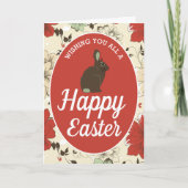 赤とクリームの花柄ウサギイースターエッグ, イースター カード (正面)